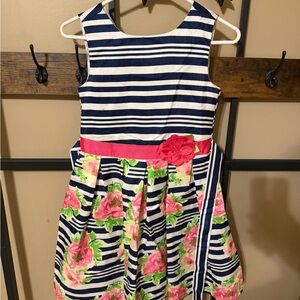 Jona Michelle Striped Dress with Pink Floral Pattern